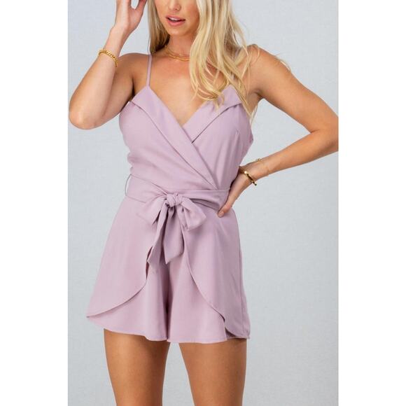 Mauve Lavender Romper With Ribbon Belt - Medium - Picture 1 of 8